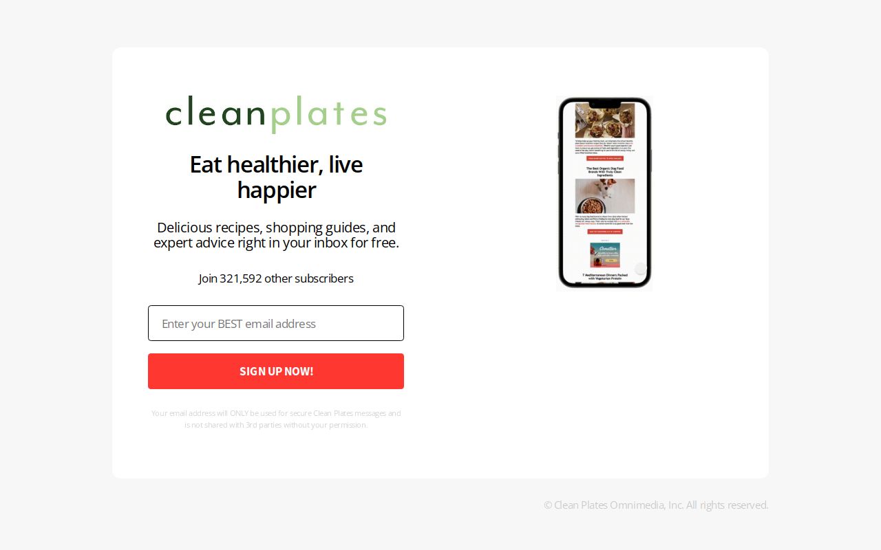 Clean Plate Subscription Sign Up to the Clean Plates Newsletter for Free